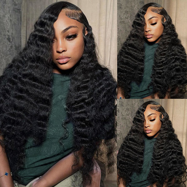 Model Wearing 32 Inch Loose Deep Wave HD Lace Frontal Wig