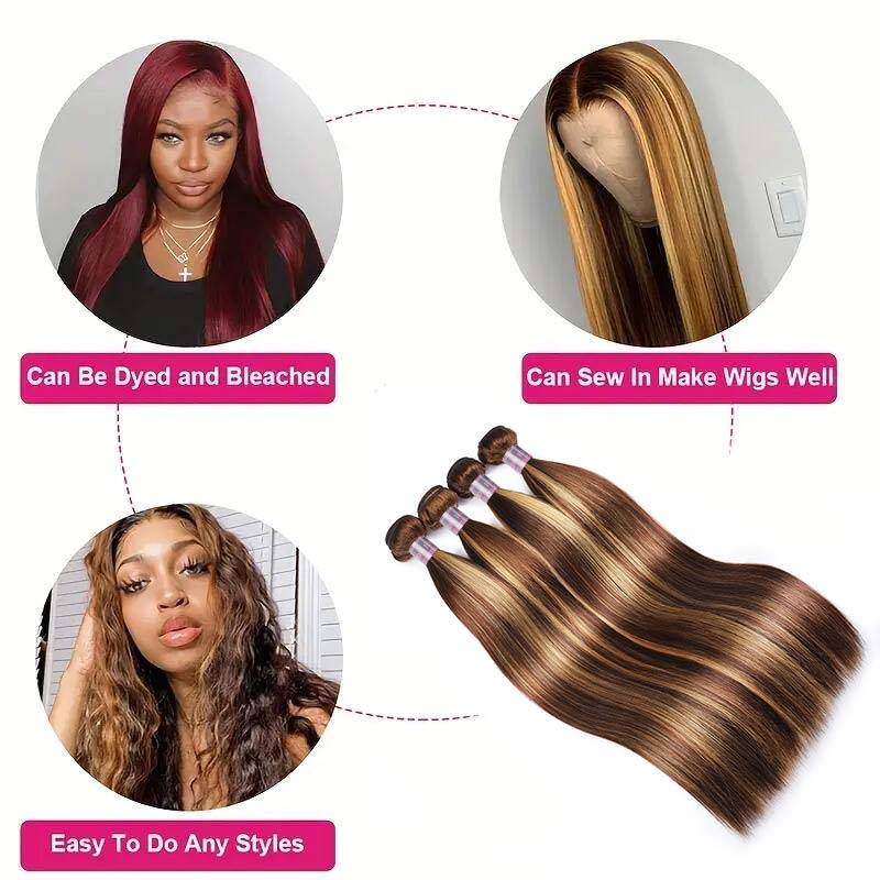 Bundles of P4/27 Honey Blonde Straight Hair Weave With Styling Versatility
