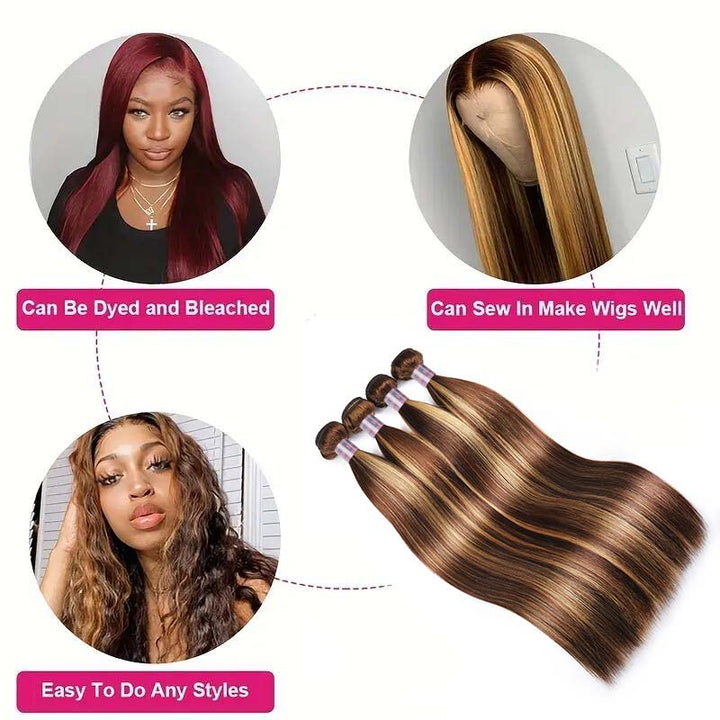 Bundles of P4/27 Honey Blonde Straight Hair Weave With Styling Versatility