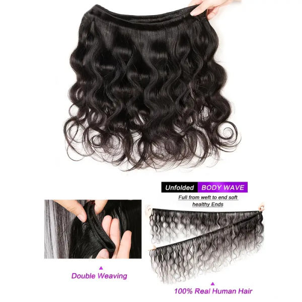 Virgin Peruvian Body Wave Hair Bundle, Soft Texture, Double Weft, 100% Real Human Hair