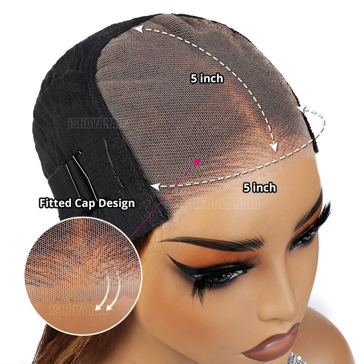 Fitted Cap Design of Ishow Deep Wave Wig Showing 5-Inch Lace Area