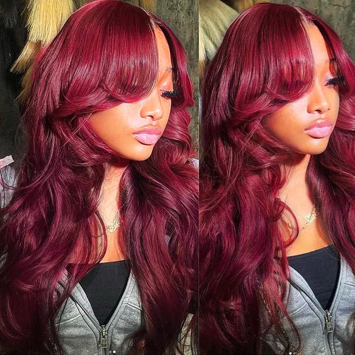 Ishow Burgundy Layered Cut Lace Front Wig