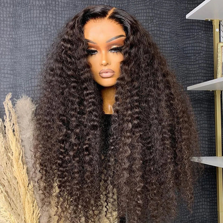Voluminous Deep Curly Lace Front Wig in Natural Black Color Displayed On Mannequin