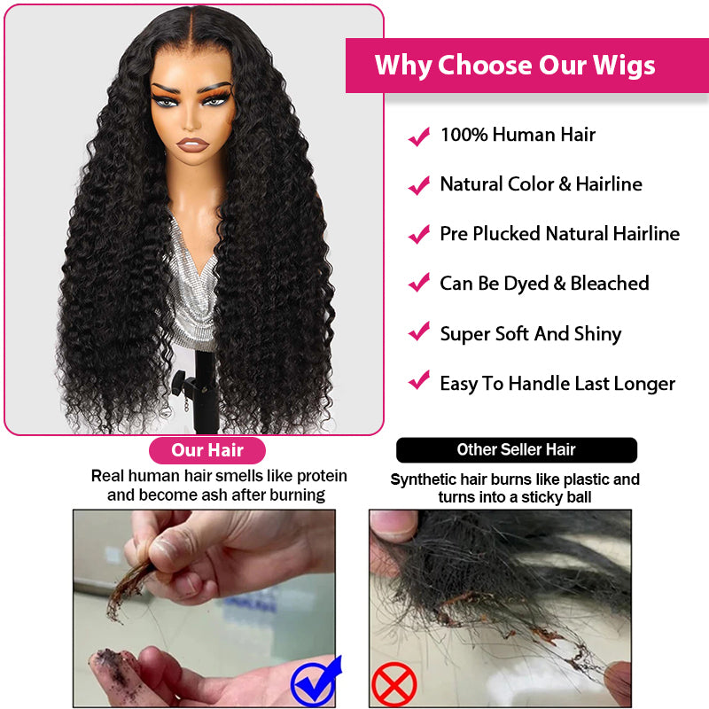 Close-Up of Deep Wave Lace Frontal Wig With Natural Black Color and Detailed Hairline