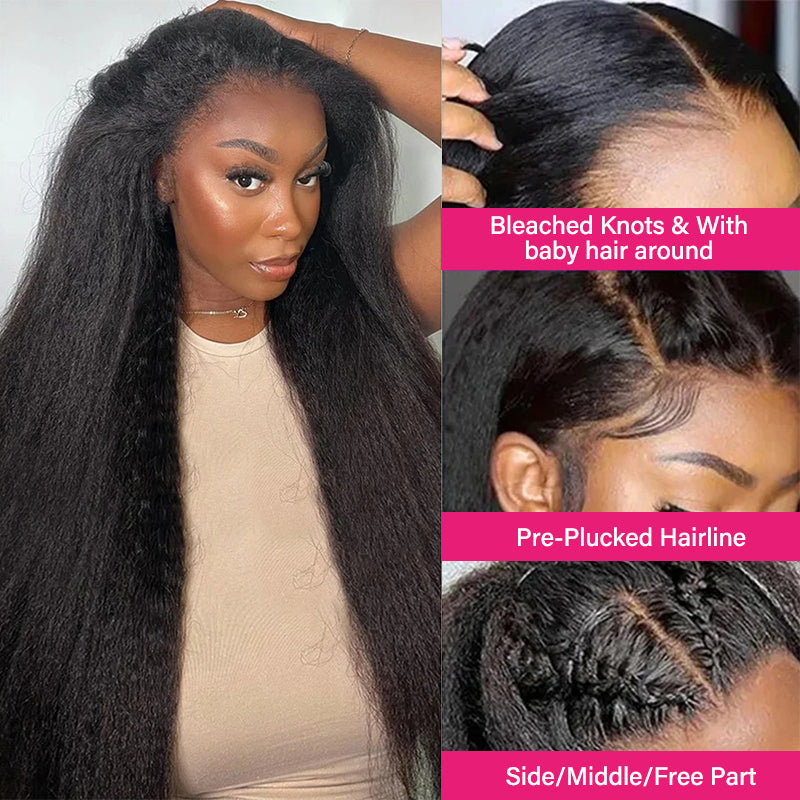 Kinky Straight Human Hair Wig With Pre-Plucked Hairline and Baby Hair