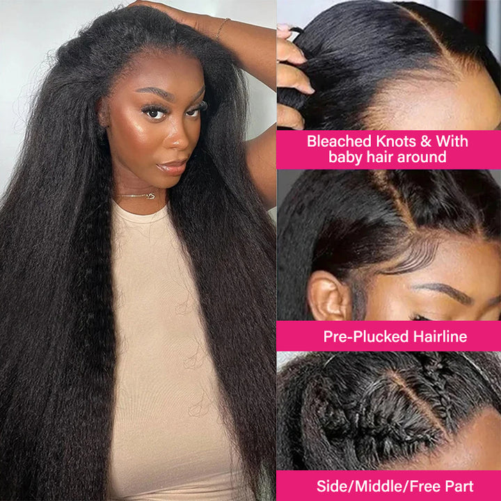 Kinky Straight Human Hair Wig With Pre-Plucked Hairline and Baby Hair