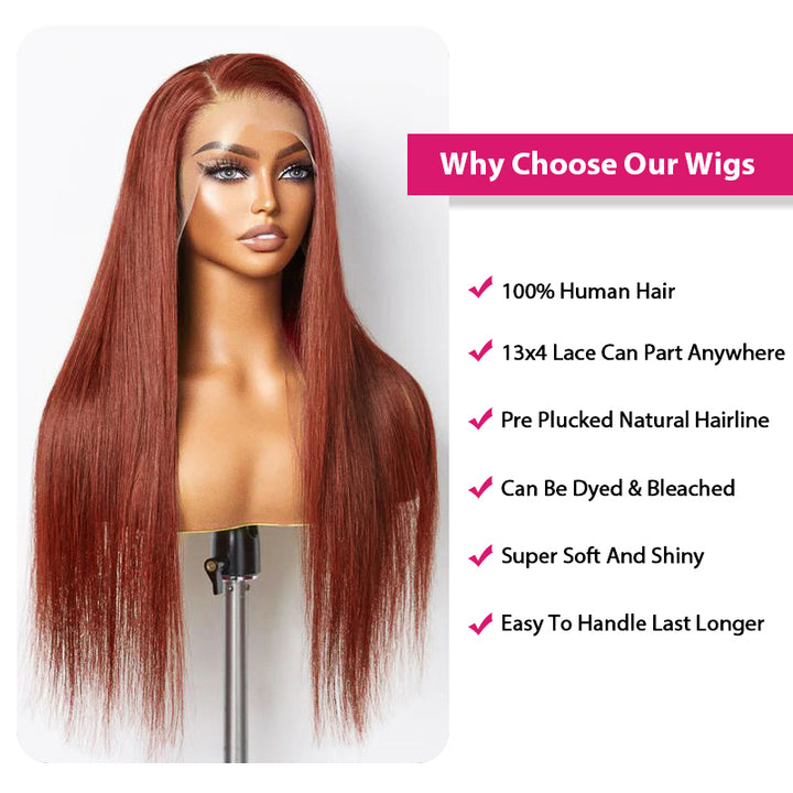 Reddish Brown Wig 13x4 Straight Lace Front Wigs 34Inch Frontal Lace Wigs