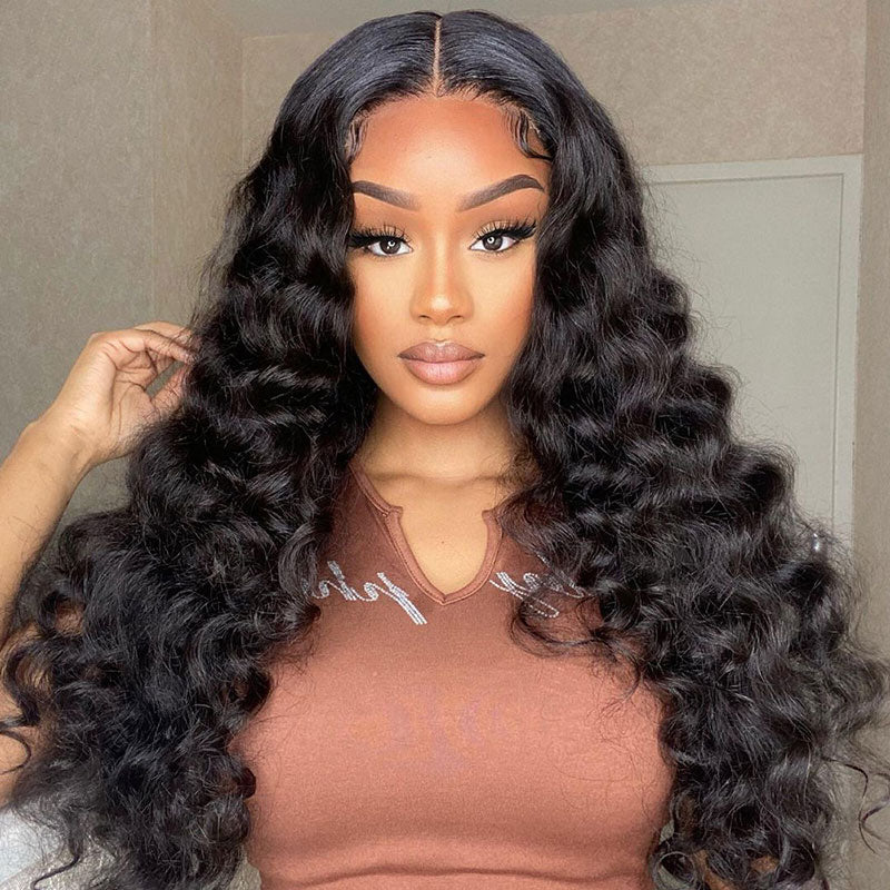 Loose Deep Wave Brazilian Human Hair Wig On Woman With Natural Makeup