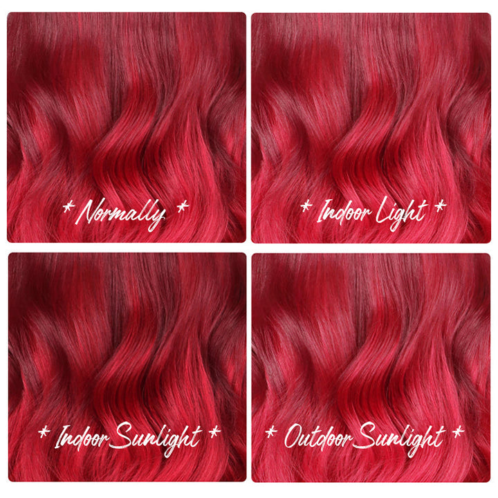 Ishow 99J Burgundy Red Body Wave Wig Color Comparison Under Different Lights