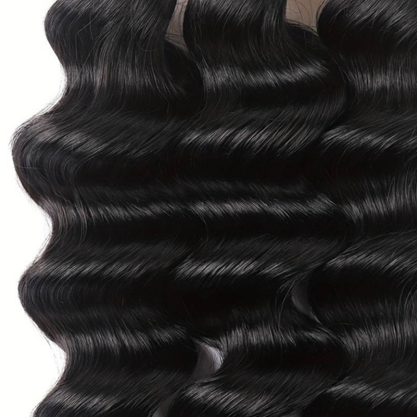 Glossy Black Loose Deep Wave Human Hair With Defined Soft Waves