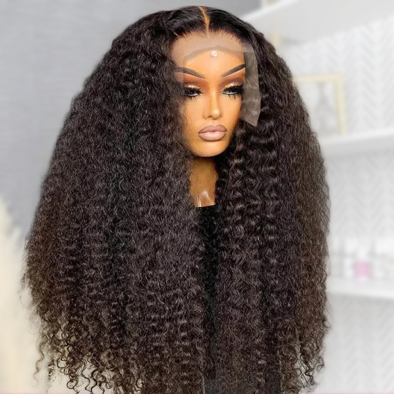 Kinky Curly Lace Front Wig in Natural Black With Voluminous Curls and HD Transparent Lace