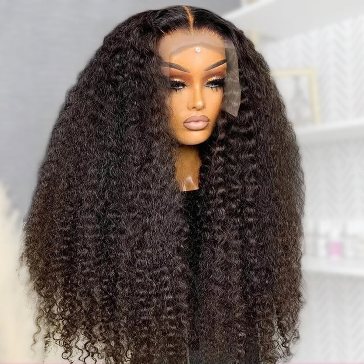 Kinky Curly Lace Front Wig in Natural Black With Voluminous Curls and HD Transparent Lace