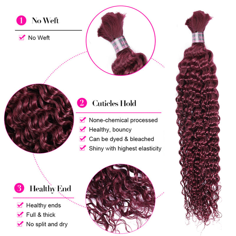 99J Burgundy Deep Wave Hair Extensions Bundle With Features Like No Weft and Healthy Ends