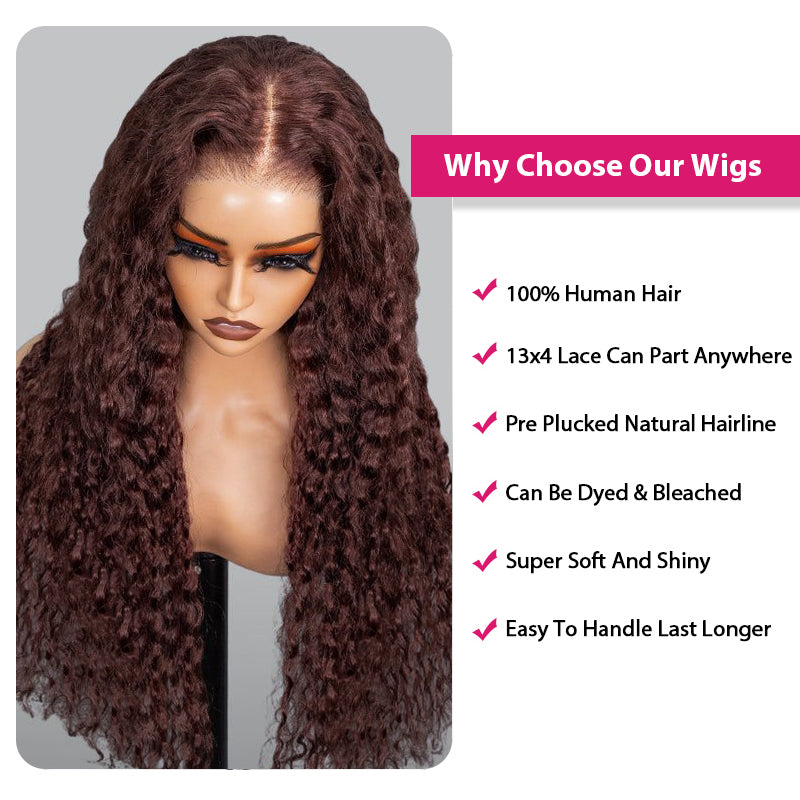 Brown Human Hair Wigs Water Wave HD 13x4 Lace Front Wigs 180% Density Colored Wigs For Black Women