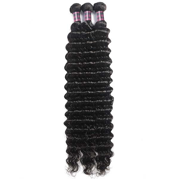 Three Bundles of Brazilian Deep Wave Human Hair in Natural Black Color