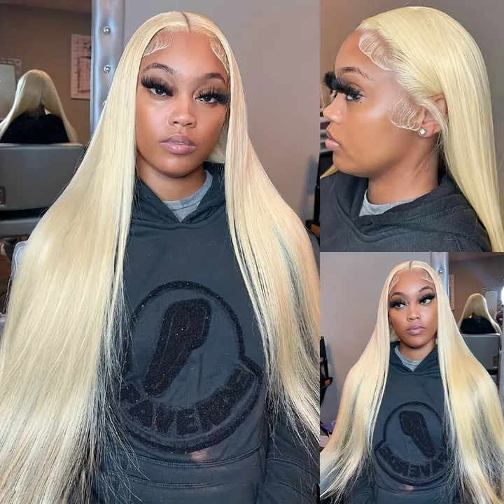 Model With 613 Blonde Straight Hair Showcasing a Silky, Smooth Texture