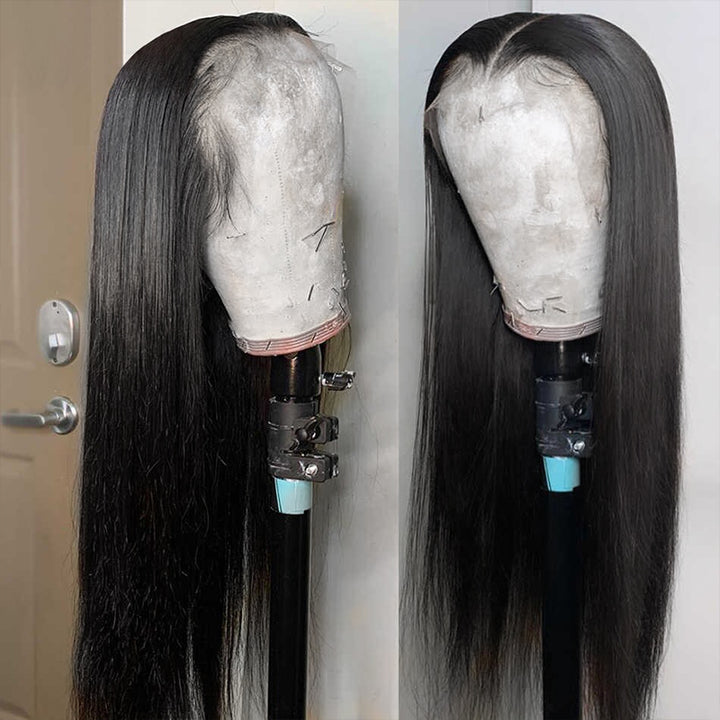 13X6 Brazilian Straight Lace Front Wig On Mannequin, Showcasing Sleek Straight Texture
