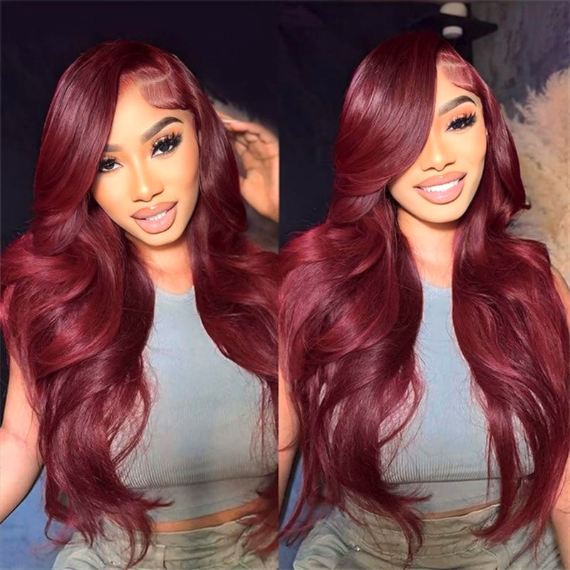 Burgundy Wigs 13x4 Body Wave Colored Lace Front Wigs 250% Density Human Hair Wigs