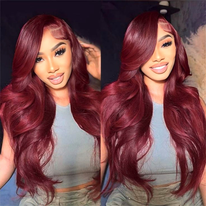 Burgundy Wigs 13x4 Body Wave Colored Lace Front Wigs 250% Density Human Hair Wigs