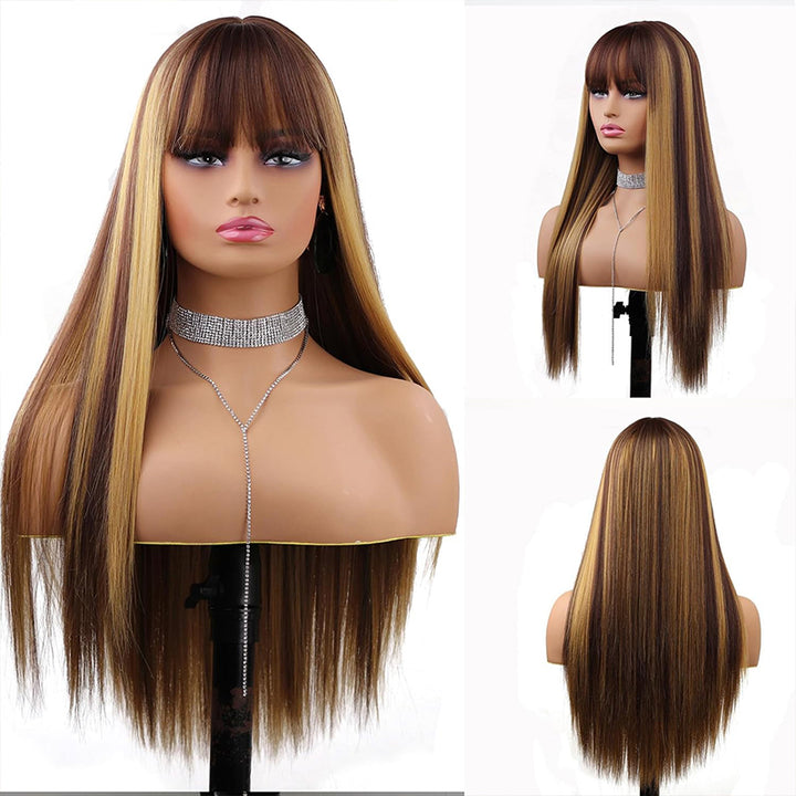 Ishow Beauty P4/27 Honey Blonde Color No Lace Straight Human Hair Wigs With Bangs - IshowHair