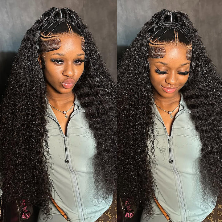 Model Wearing Long Curly Lace Front Wig, Showcasing Natural Hairline and Curls
