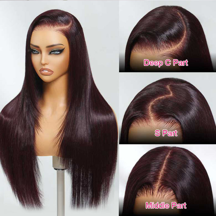 Ishow Black Cherry Layered Wig: Deep C Part, S Part, Middle Part