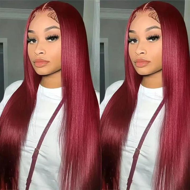 Burgundy Lace Front Wigs 32 Inch HD Human Hair Wigs Straight Colored Wigs With Baby Hair