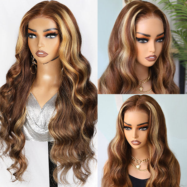 20-Inch P4/27 Balayage Body Wave Lace Wig With Voluminous Curls and Highlights