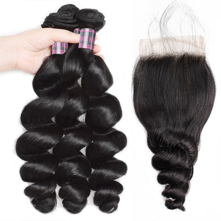 Three Bundles of Natural Black Body Wave Hair With Lace Closure for Ishow's Flash Sale