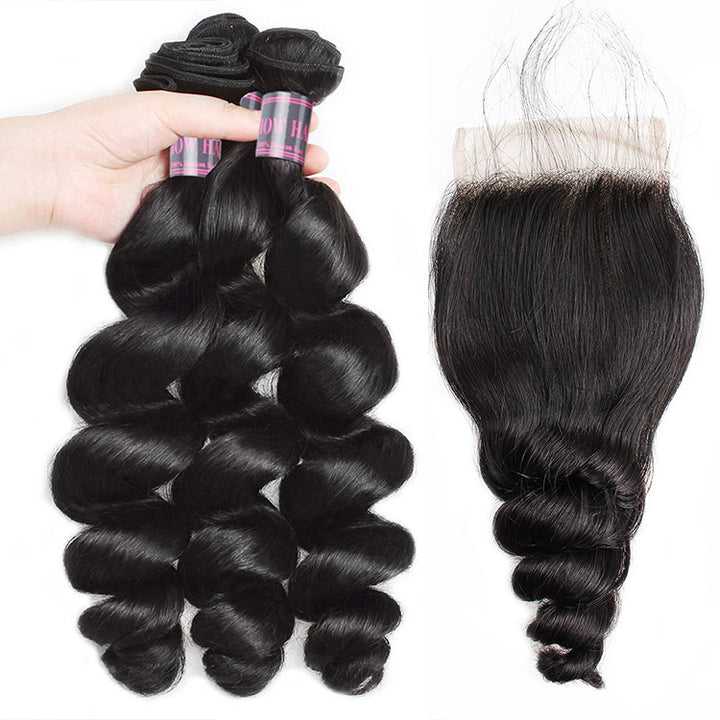 Three Bundles of Natural Black Body Wave Hair With Lace Closure for Ishow's Flash Sale