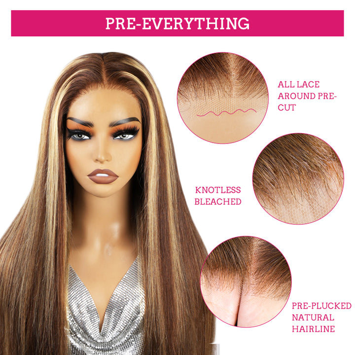 Model Displays Wear Go Lace Wig With Pre-Cut Lace and P4/27 Highlights