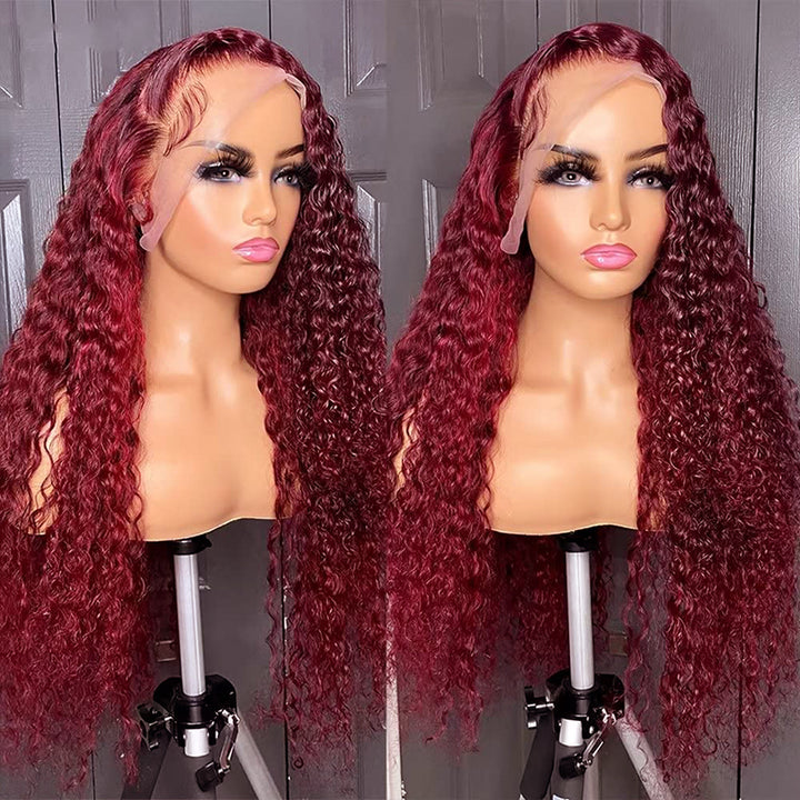 Models Showcasing 32-Inch Burgundy Deep Wave HD Lace Frontal Wig With Baby Hair