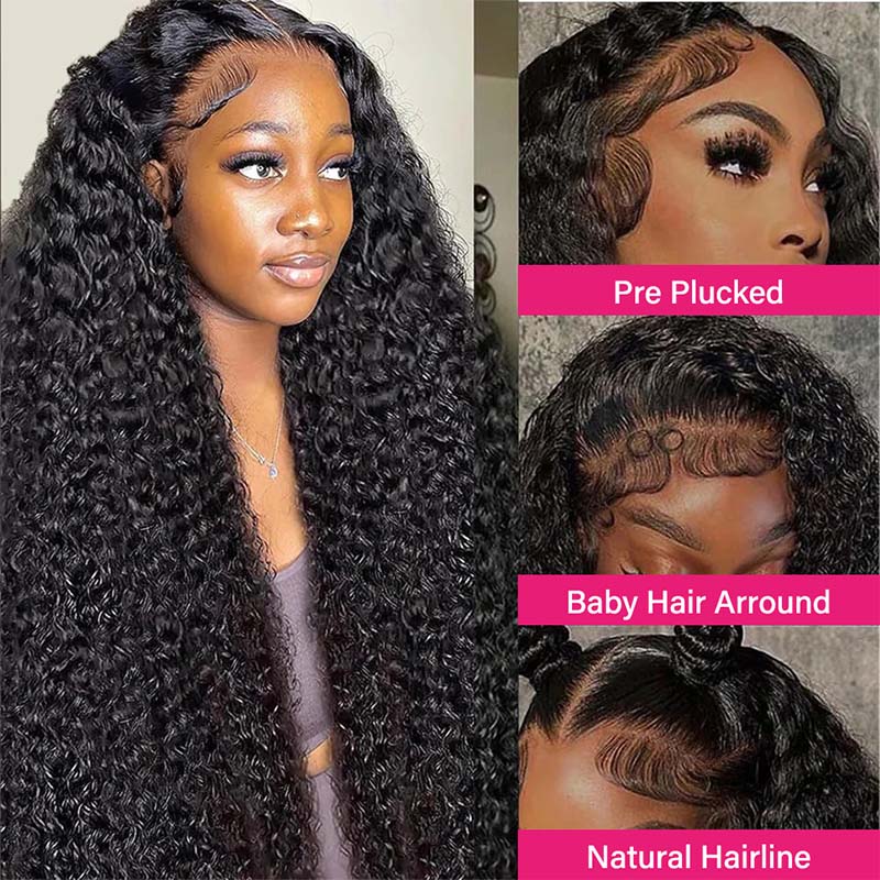 Woman Showcasing Ishow Brazilian Curly Hair Wig With Natural Curls and Pre-Plucked Hairline