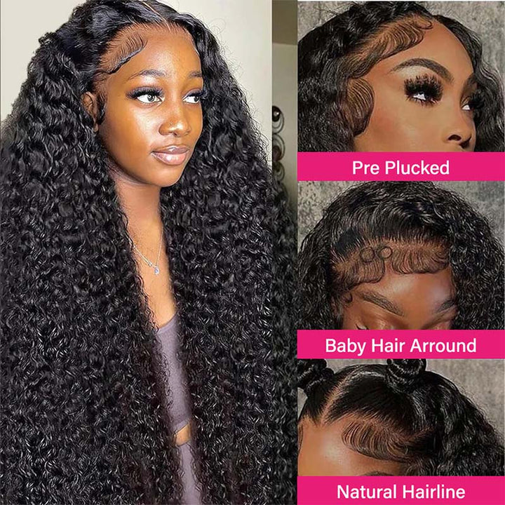Woman Showcasing Ishow Brazilian Curly Hair Wig With Natural Curls and Pre-Plucked Hairline