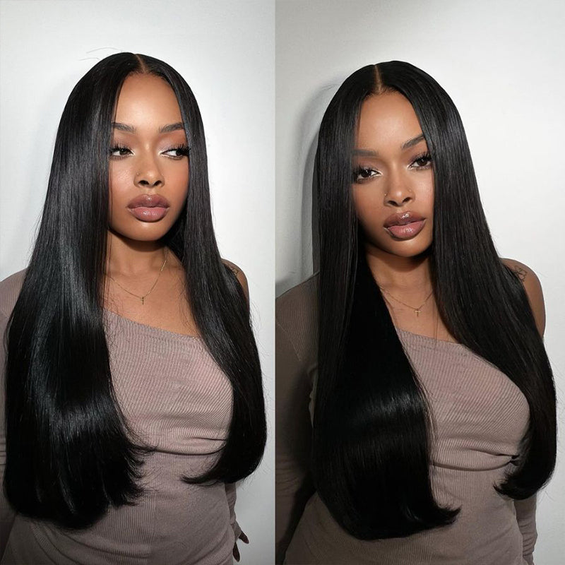 Sleek Brazilian Straight 13X6 Lace Front Wig Worn By Model With Natural Shine
