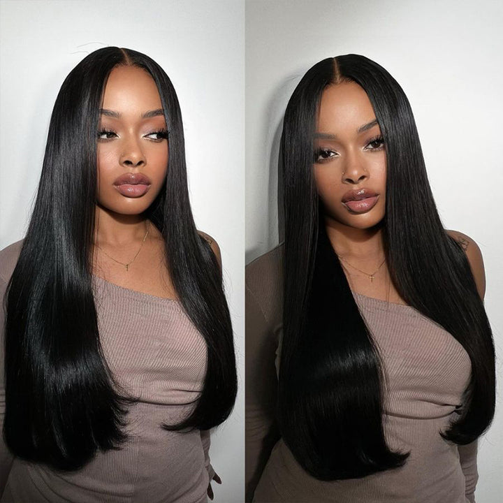 Sleek Brazilian Straight 13X6 Lace Front Wig Worn By Model With Natural Shine
