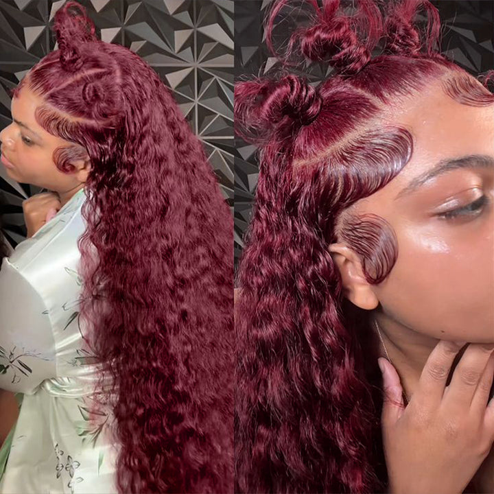 Burgundy Deep Wave Hair Bundle Showcasing Bouncy Curls and Healthy Ends