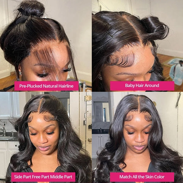 Natural Black HD Lace Wig Styles: Pre-Plucked Hairline, Baby Hairs, Side Part, Free Part