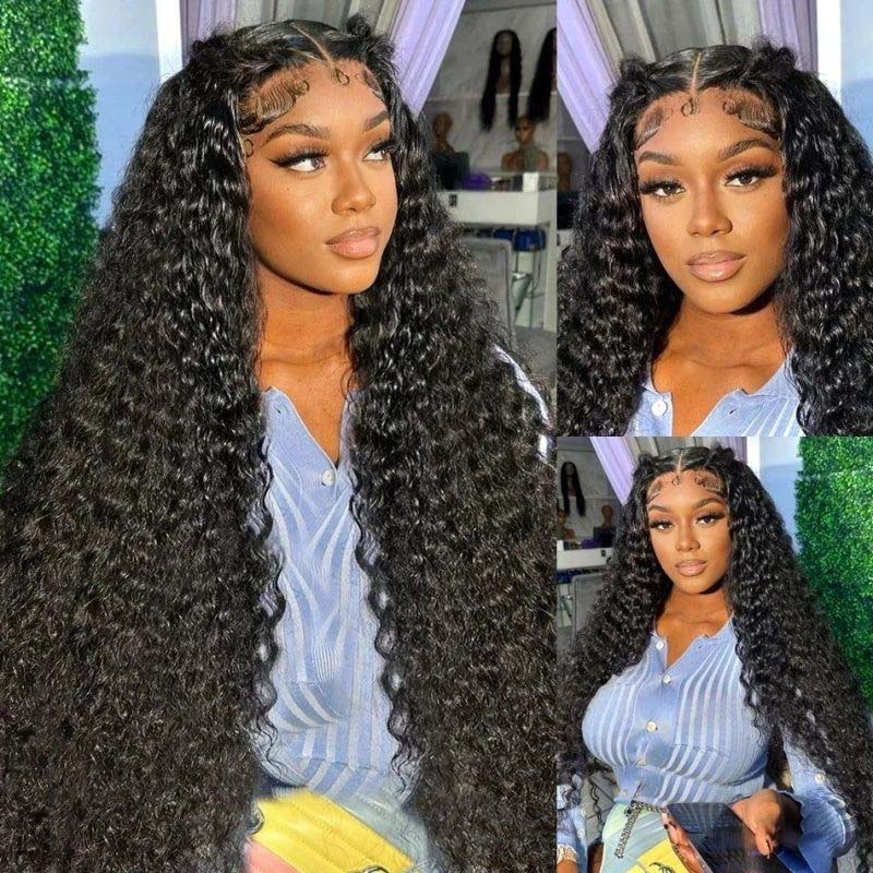 Model With Long Curly Black Human Hair Wig, Highlighting Defined Curls and Natural Shine