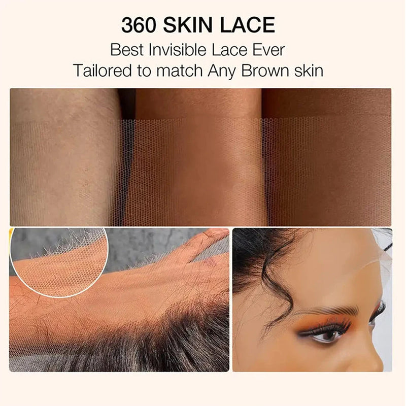 360 Invisible Lace Samples Blending With Different Skin Tones for Seamless Wigs
