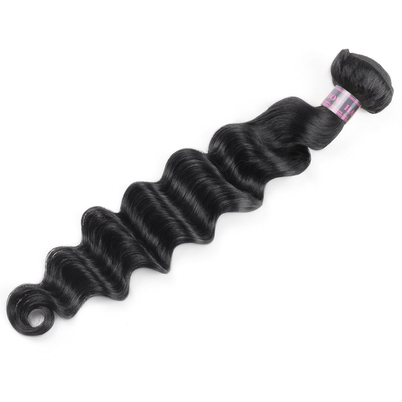 Loose Deep Wave Hair Bundle in Natural Black With Soft, Bouncy Waves and Shine