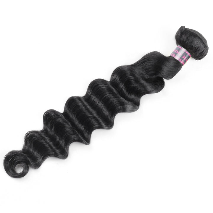 Loose Deep Wave Hair Bundle in Natural Black With Soft, Bouncy Waves and Shine