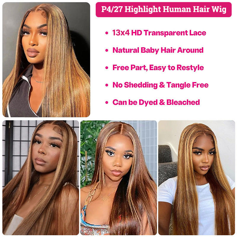 P4/27 Highlight Glueless Wig On Models With Natural Baby Hair and Free Parting Options