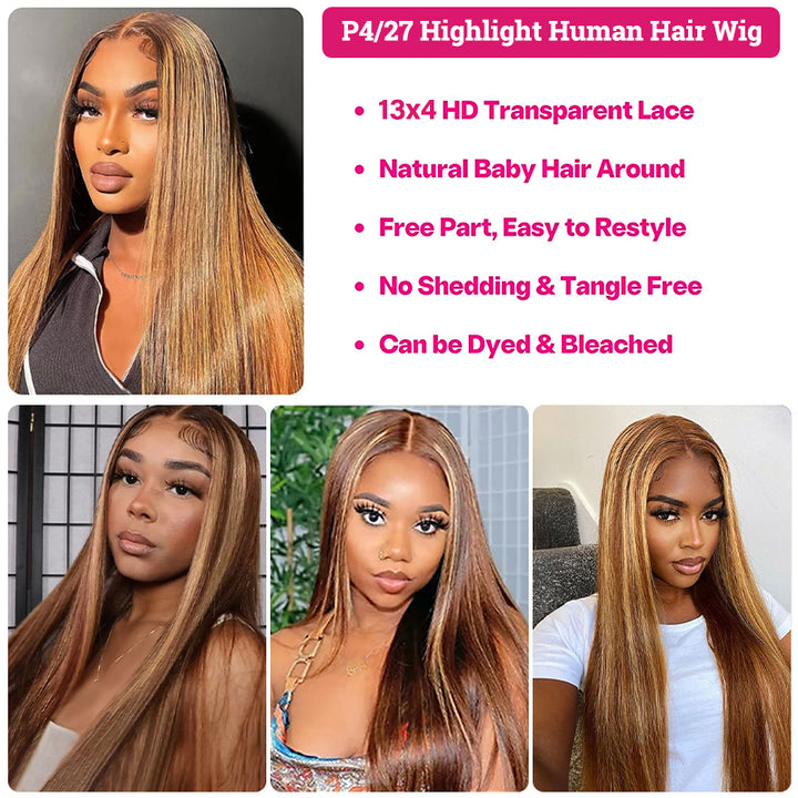 P4/27 Highlight Glueless Wig On Models With Natural Baby Hair and Free Parting Options
