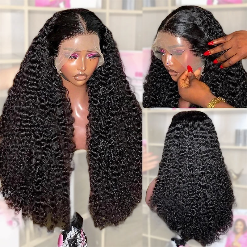 Kinky Curly Lace Front Wig in Natural Black With Voluminous Curls and HD Transparent Lace