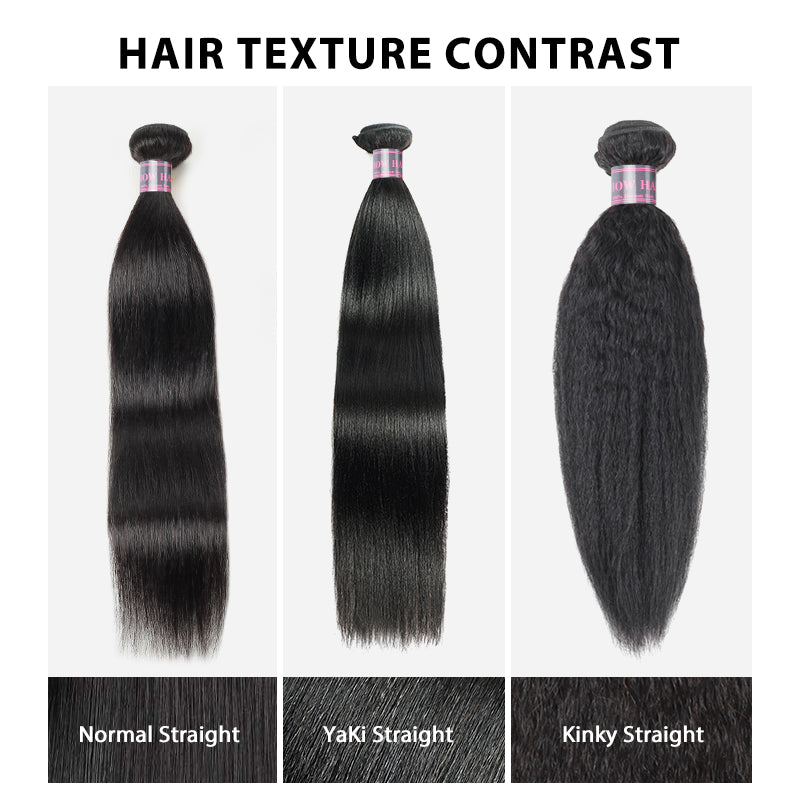 Hair Texture Contrast: Normal, Yaki, and Kinky Straight Human Hair Bundles