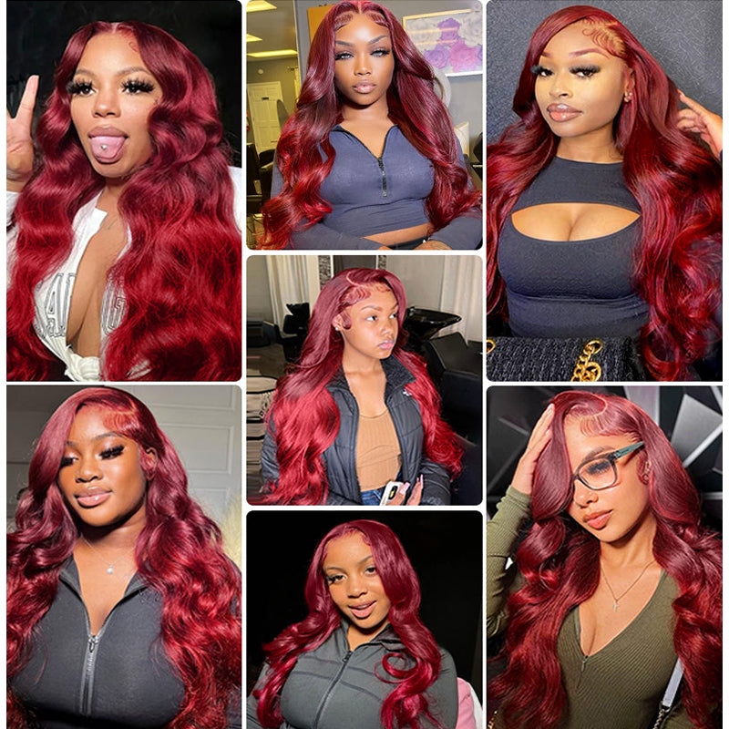 Ishow 99J Burgundy Red Wig - Women Wearing Body Wave Hair
