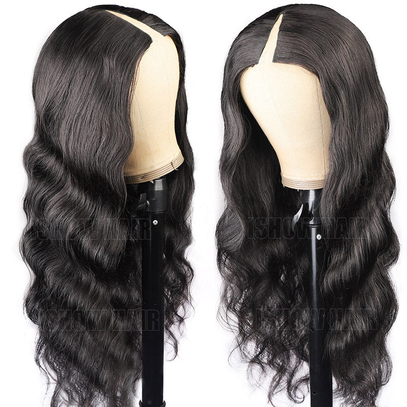 Glueless V Part Wigs Body Wave Human Hair Wigs Beginnger Friendly Thin U Part Wigs