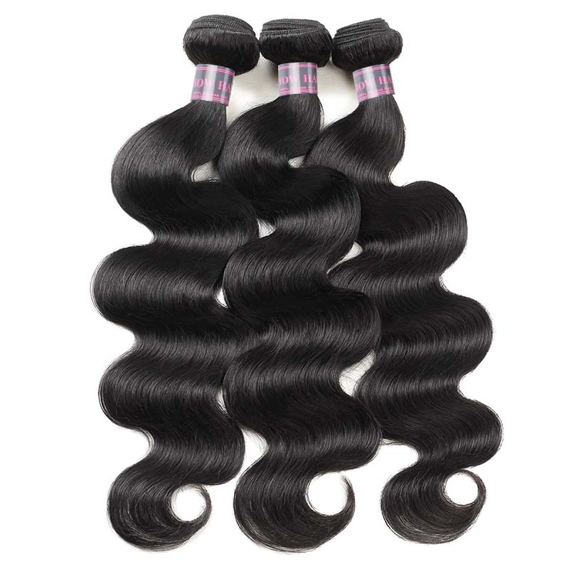 Three Bundles of Natural Black Body Wave Hair Extensions With Shiny, Soft Texture