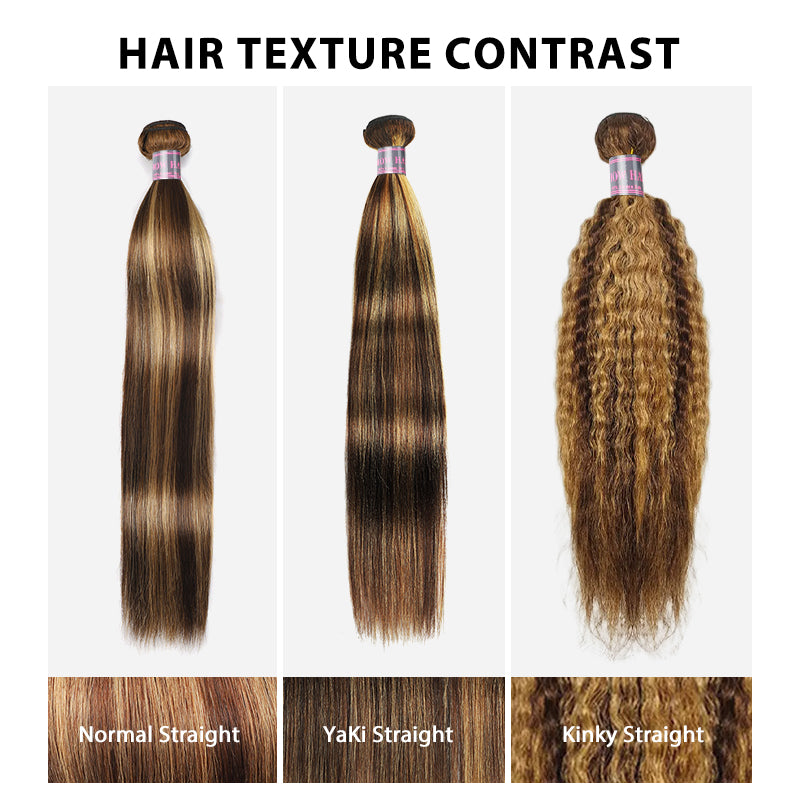 Hair Texture Comparison: Normal, Yaki, and Kinky Straight Bundles in P4/27